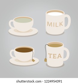 Two cups filled with milk and tea drink vector