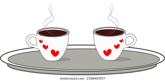 Two cups of fragrant, hot coffee on a tray