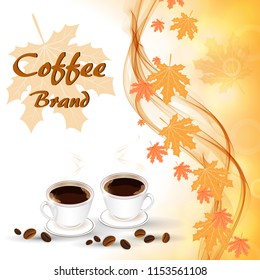 Two cups of hot coffee on the autumn background