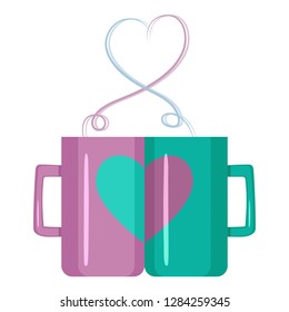 two cups with images of hearts symbolize the mutual attraction of two lovers
