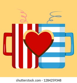 two cups with images of hearts symbolize the mutual attraction of two lovers