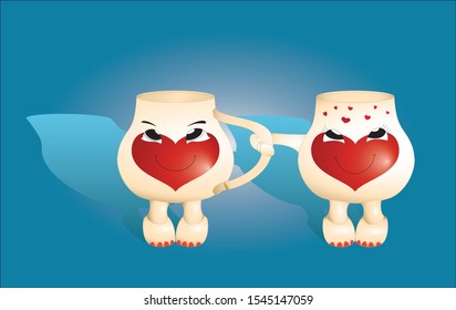 Two cups of love illustration, vector graphics