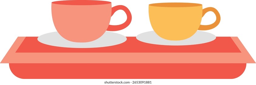 Two cups on a red tray, illustrated in vector style, representing tea time, hospitality, or festive serving for Ramadan and Islamic visuals.