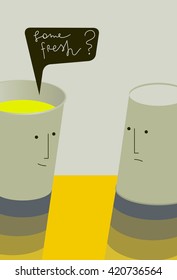 two cups on a yellow background and text "some fresh" vector  illustration