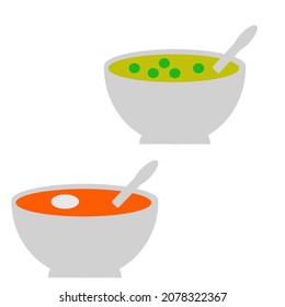 Two cups of soups. One pea soup, another borsch
