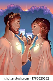 The Two Of Cups In The Tarot Indicates A Meeting Between Two Souls Who Share The Cup Of Love.
Vector Illustration.