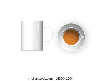 two cups of tea. White color. view from the front and view from the top.
vector.