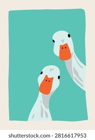 Two Curious Geese Looking Down Illustration