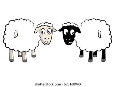 two curious sheep in cartoon