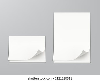 Dos Hojas De Papel En Blanco Curvadas Con Sombra. Vector EPS10