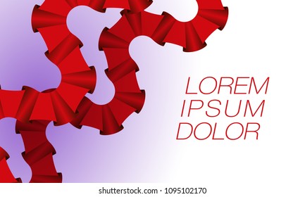 Two curly parallel red ribbons. Abstract festive background for banner.
