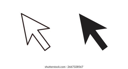 Dos iconos de cursor, uno negro y otro delineado, aislados sobre un fondo blanco. Diseño sencillo y limpio.