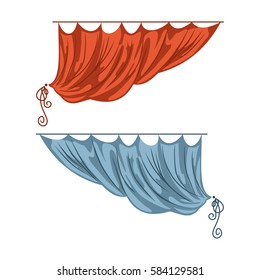 Two curtains of red and blue.