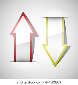Two curved arrow. 2 direction banner shape. Trend form