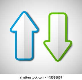 Two curved arrow. 2 direction banner shape. Trend form
