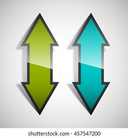 Two curved arrow. 2 direction banner shape. Trend form