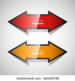 Two curved arrow. 2 direction banner shape. Trend form