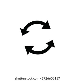 Dos flechas curvas que forman un movimiento circular, que simbolizan la rotación o el reciclaje, sobre un fondo blanco liso, visto directamente desde el frente