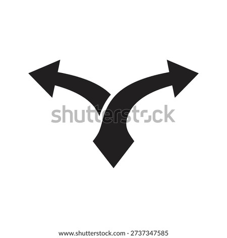 Two curved arrows splitting in opposite directions representing divergence separation decision point different paths split choice alternative route