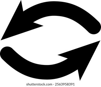 Two curved black arrows rotating in a circular motion, creating a continuous loop that symbolizes repetition, exchange, and the cyclical nature of processes and development