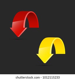 Two curved circle arrow ribbon. 2 direction round banner shape. Trend arrow stripe form, flat arrow icon. Vector pointer. Band banner