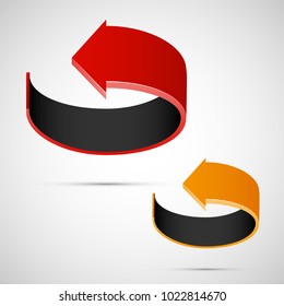 Two curved circle arrow ribbon. 2 direction round banner shape. Trend arrow stripe form, flat arrow icon. Vector pointer. Band banner