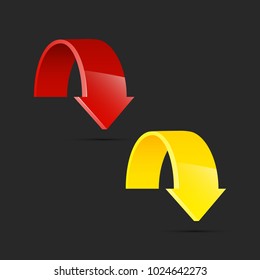 Two curved circle arrow ribbon. 2 direction round banner shape. Trend arrow stripe form, flat arrow icon. Vector pointer. Band banner
