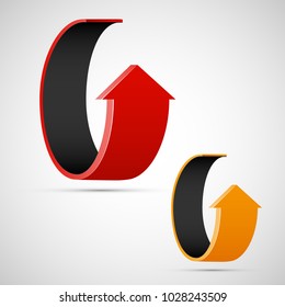 Two curved circle arrow ribbon. 2 direction round banner shape. Trend arrow stripe form, flat arrow icon. Vector pointer. Band banner
