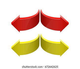 Two curved circle arrow ribbon. 2 direction round banner shape. Trend arrow stripe form, flat icon