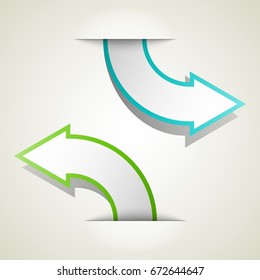Two curved circle arrow ribbon. Direction round banner shape. Trend arrow stripe form, flat icon
