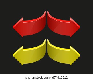 Two curved circle arrow ribbon. 2 direction round banner shape. Trend arrow stripe form, flat icon