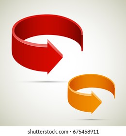 Two curved circle arrow ribbon. 2 direction round banner shape. Trend arrow stripe form, flat icon