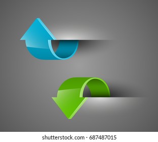Two curved circle arrow ribbon. 2 direction round banner shape. Trend arrow stripe form, flat icon