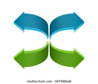 Two curved circle arrow ribbon. 2 direction round banner shape. Trend arrow stripe form, flat icon