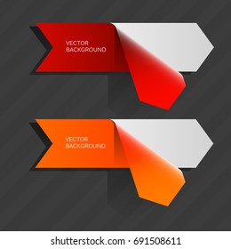 Two curved circle arrow ribbon banner. 2 direction paper banner shape. Trend arrow stripe form, flat icon
