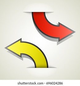 Two curved circle arrow ribbon. 2 direction round banner shape. Trend arrow stripe form, flat icon