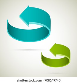 Two curved circle arrow ribbon. 2 direction round banner shape. Trend arrow stripe form, flat icon