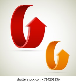 Two curved circle arrow ribbon. 2 direction round banner shape. Trend arrow stripe form, flat icon