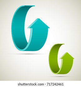 Two curved circle arrow ribbon. 2 direction round banner shape. Trend arrow stripe form, flat icon