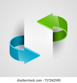 Two curved circle arrow ribbon. 2 direction round banner shape. Trend arrow stripe form, flat icon