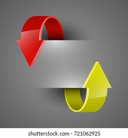 Two curved circle arrow ribbon. 2 direction round banner shape. Trend arrow stripe form, flat icon