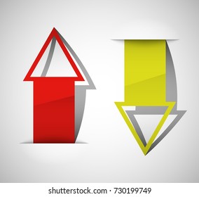 Two curved circle arrow ribbon. 2 direction round banner shape. Trend arrow stripe form, flat icon