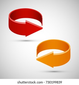 Two curved circle arrow ribbon. 2 direction round banner shape. Trend arrow stripe form, flat icon
