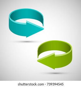 Two curved circle arrow ribbon. 2 direction round banner shape. Trend arrow stripe form, flat icon