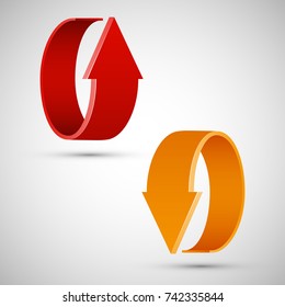 Two curved circle arrow ribbon. 2 direction round banner shape. Trend arrow stripe form, flat icon