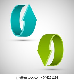 Two curved circle arrow ribbon. 2 direction round banner shape. Trend arrow stripe form, flat icon