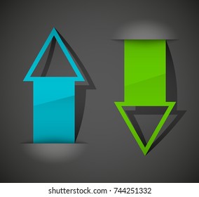 Two curved circle arrow ribbon. 2 direction round banner shape. Trend arrow stripe form, flat icon