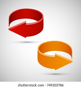 Two curved circle arrow ribbon. 2 direction round banner shape. Trend arrow stripe form, flat icon