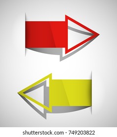 Two curved circle arrow ribbon. 2 direction round banner shape. Trend arrow stripe form, flat icon