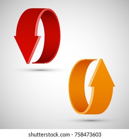 Two curved circle arrow ribbon. 2 direction round banner shape. Trend arrow stripe form, flat icon